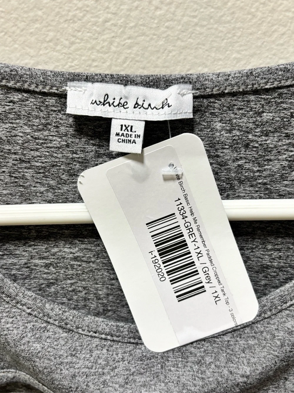 Bra White Birch Grey Scoop Neck Top Sport Bra Removable Pads/Cups Size 1XL NWTS